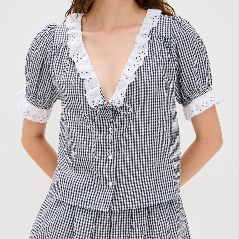 Wayf Black and White Gingham Blouse